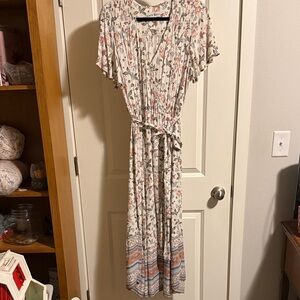 Knox Rose Boho Maxi Dress with Pink and Blue Hues wrap dress